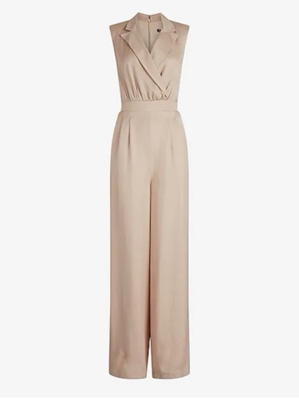 Express Sleeveless Surplice Wide-Leg Jumpsuit in Beige